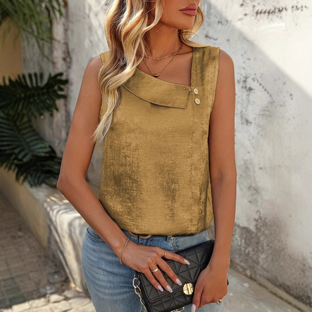 Casual Diagonal Collar Sleeveless Regular Pullover Multi-color Women's Top