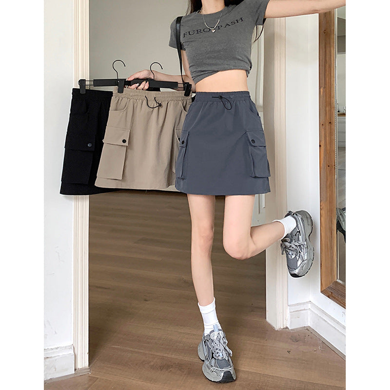 Adjustable-Waist Drawstring Cargo Skirt