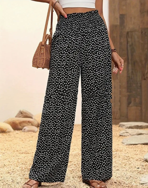 Polka-dot Loose-fitting High Waist Tight Waist Straight-leg Trousers