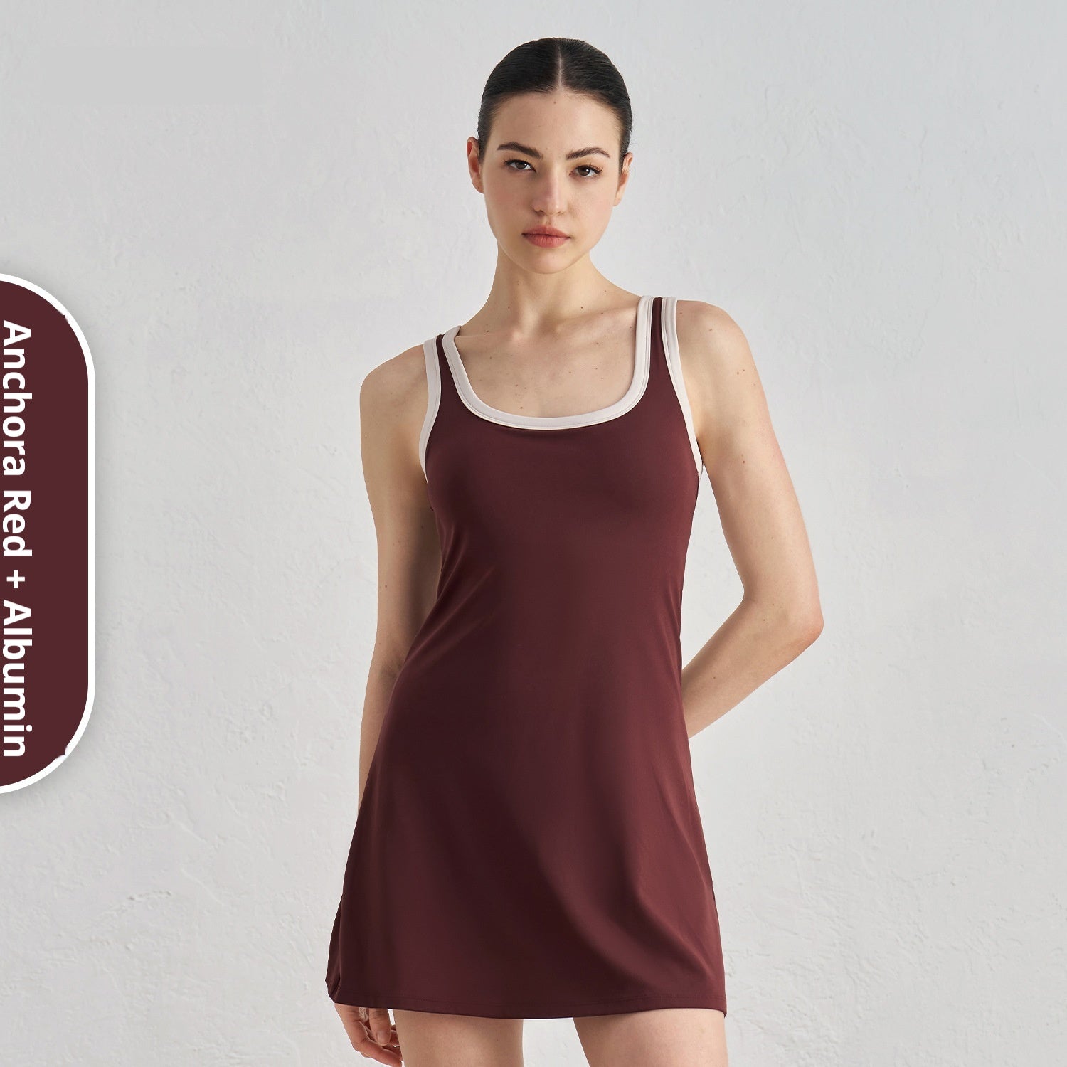 Double-shoulder Strap Color Contrast Patchwork Advanced Sense Dress