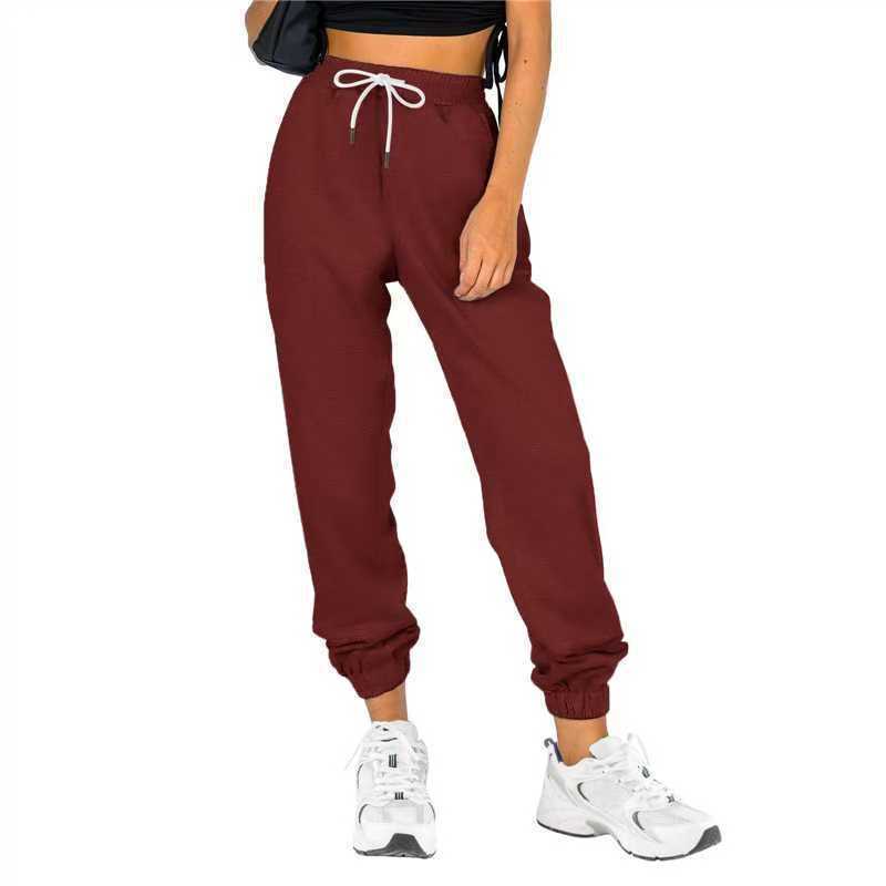 Women's Waist Belt Pocket High Waist Ankle-tied Solid Color Casual Pants