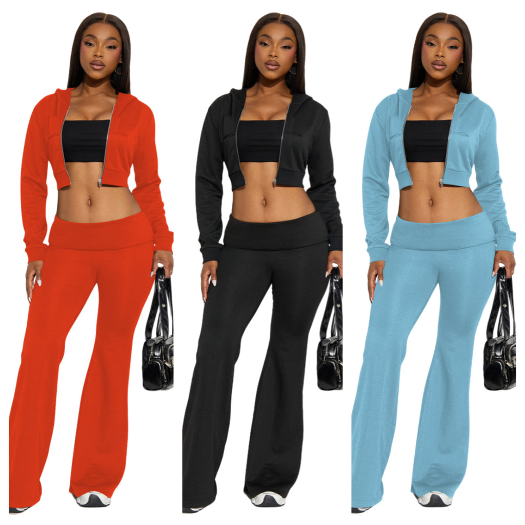 Stylish Casual Solid-color Two-piece Hoodie Cardigan Set