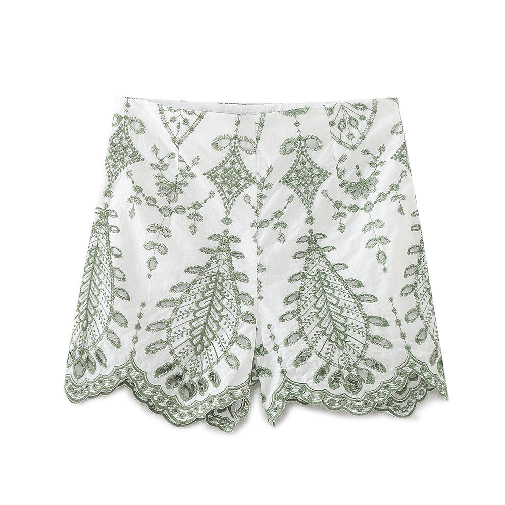 Spring Vacation Style Embroidered Short Top Shorts Suit