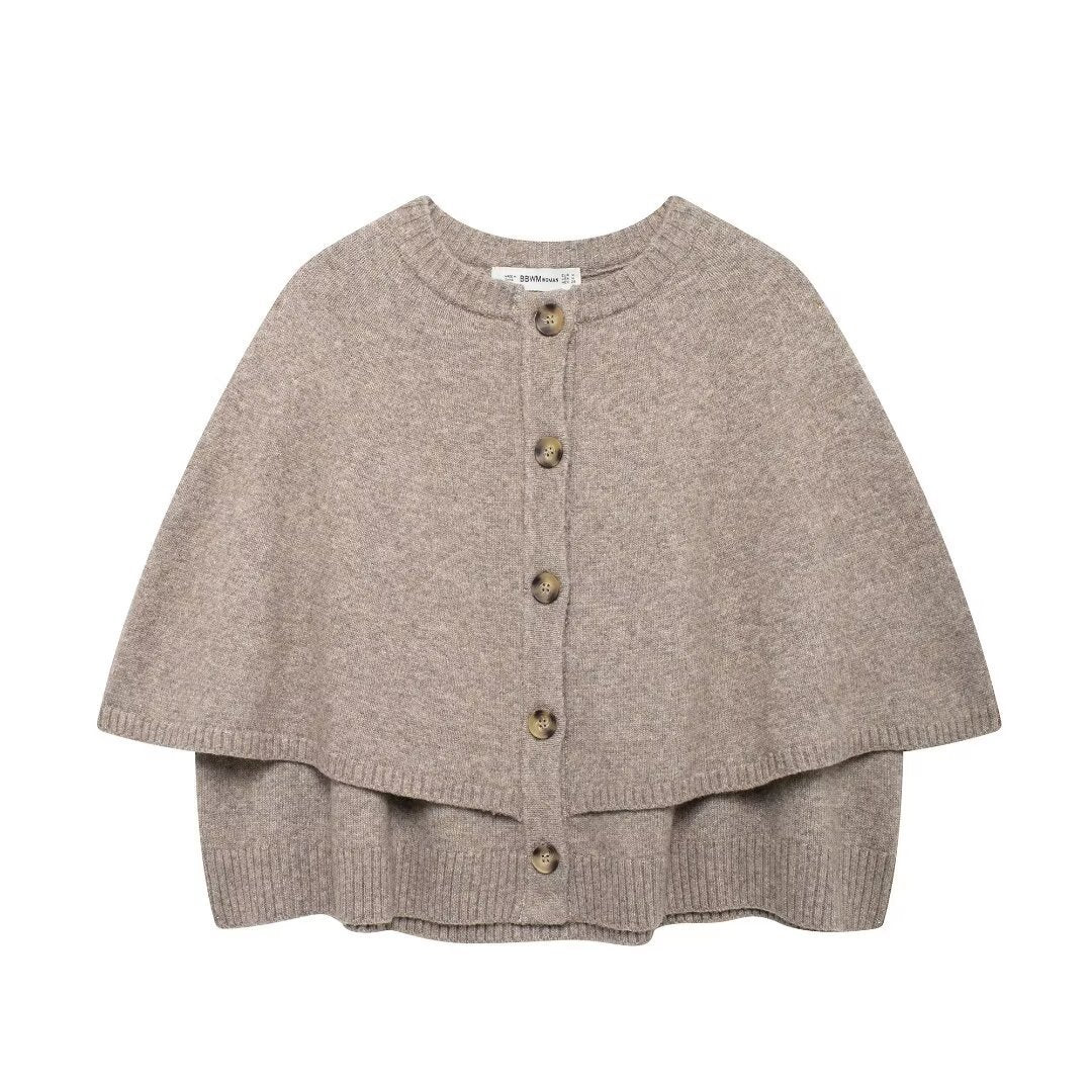 Round Neck Loose Slimming Solid Color Knitted Shawl