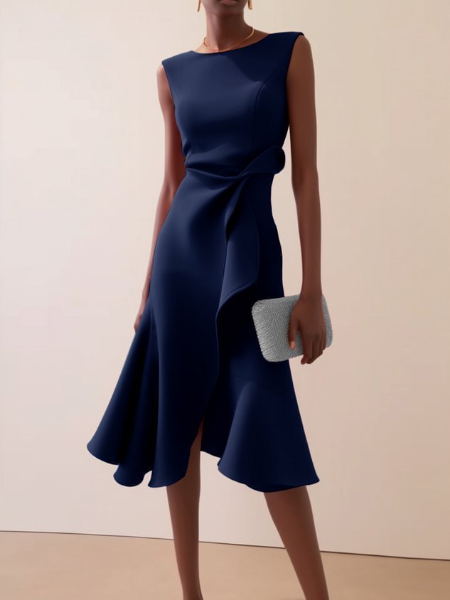 Women's Sleeveless Round Neck Red Temperament Dress