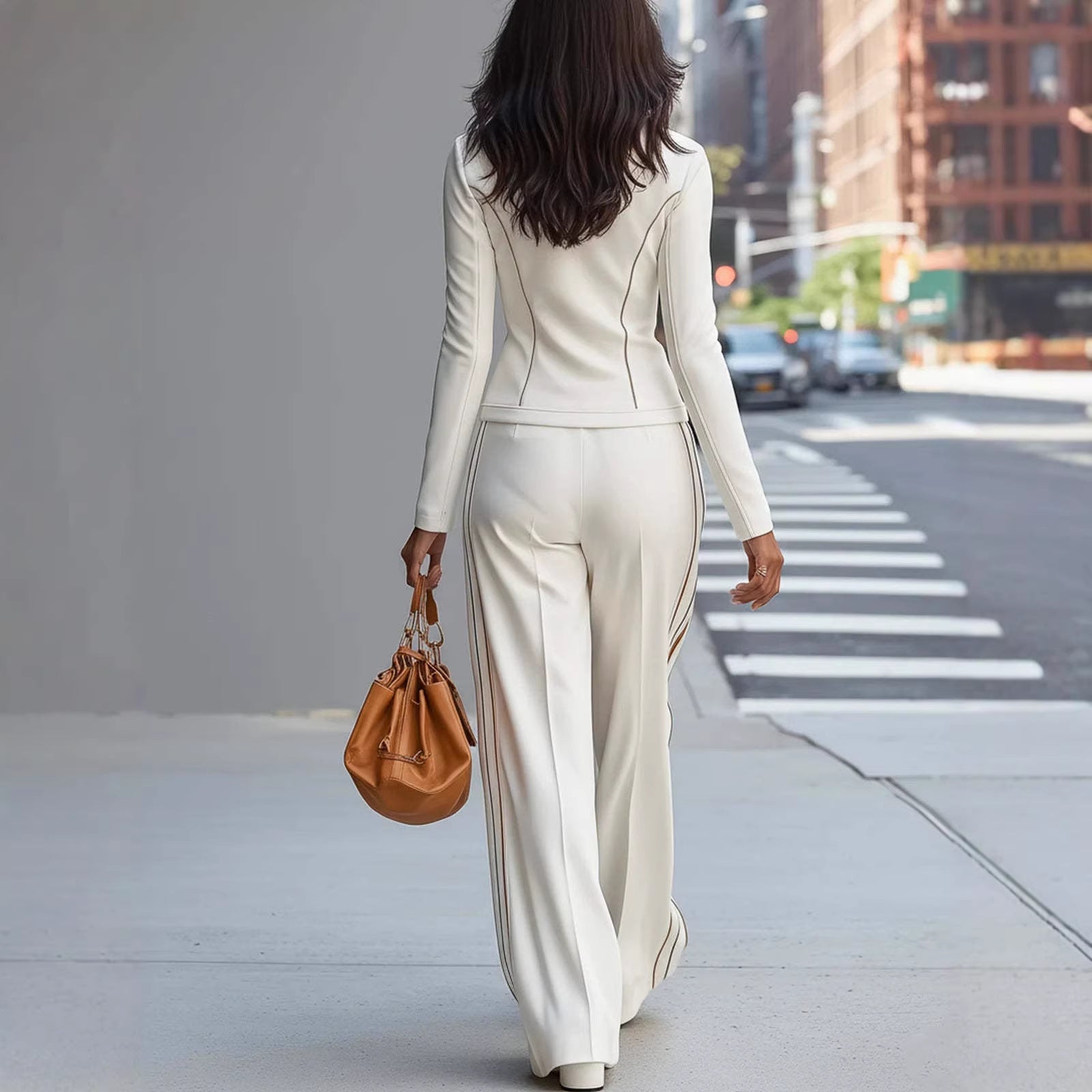 Solid-color Rayon Slim-fit Casual Athletic Long-sleeve Womens Set