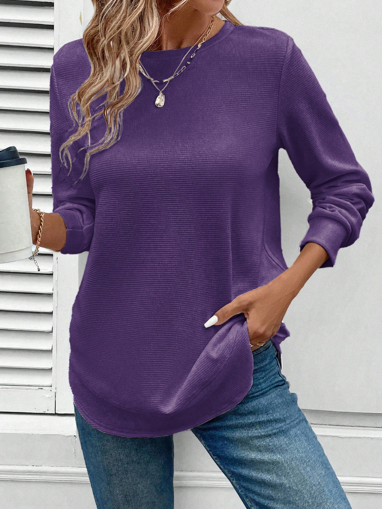 Women's Solid Color Round Neck Loose Stylish Sweatshirt