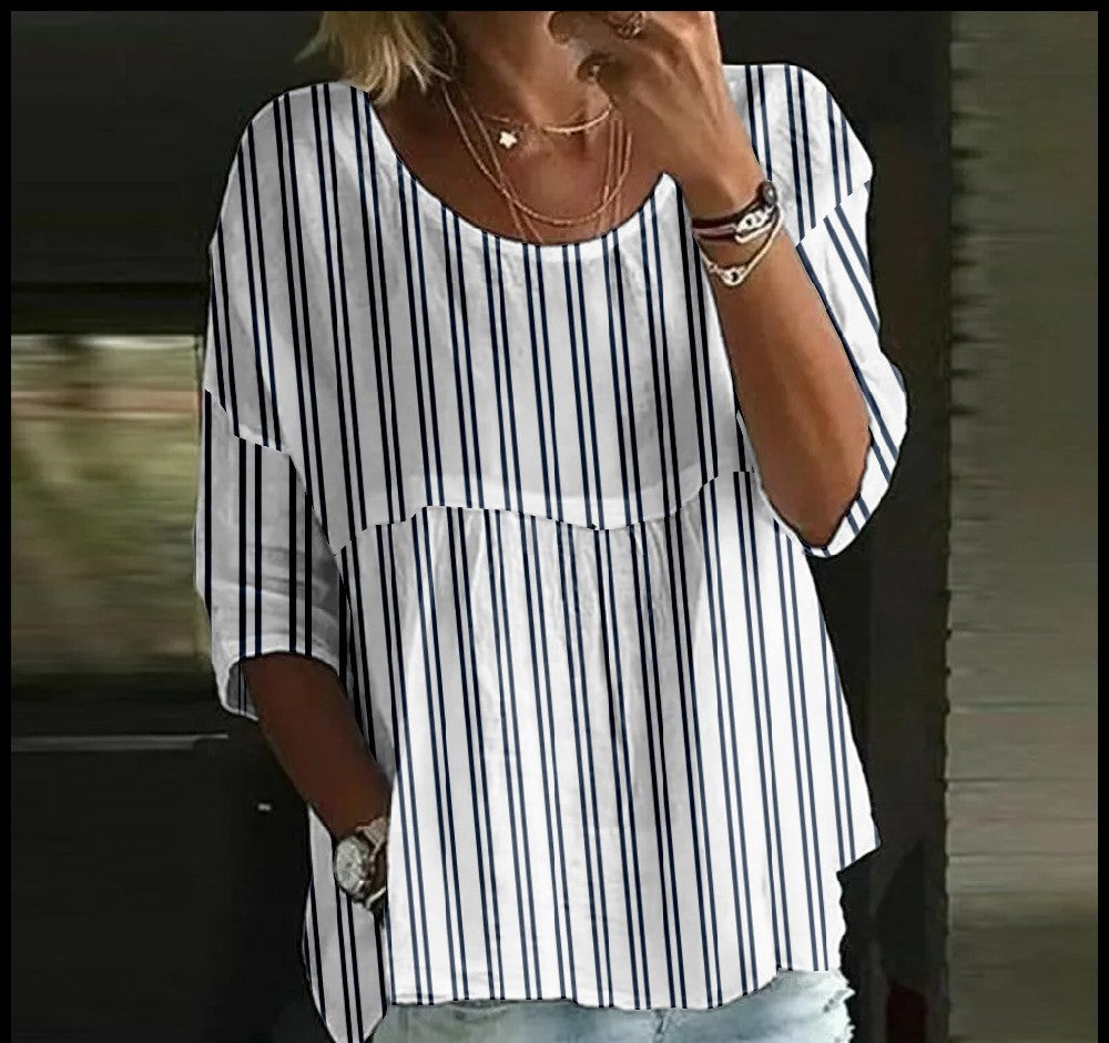 Women's T-shirt Casual Spider Bat Digital Print Mid Sleeve Pleated Round Neck Top