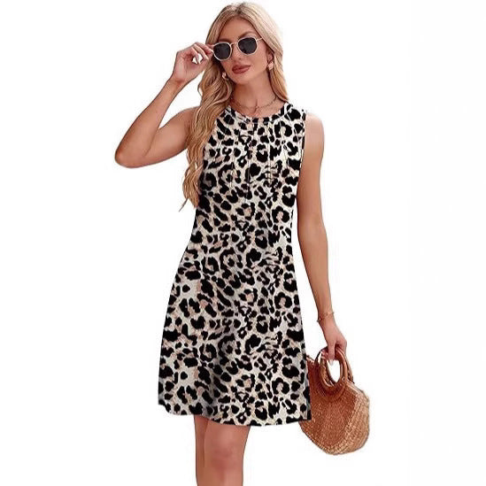 Temperament Leopard Print Sleeveless Elegant Design Dress Women