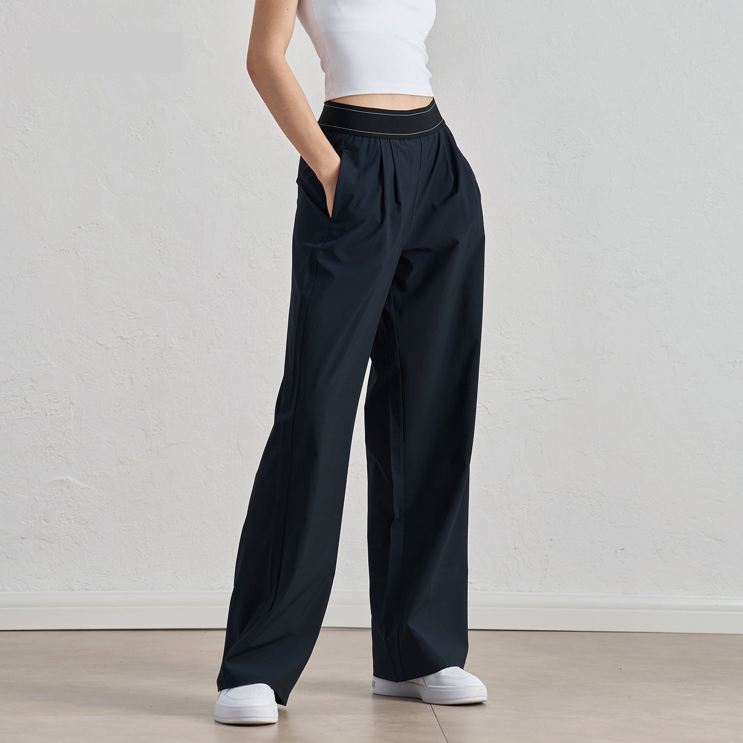Casual Wide Leg Drooping Straight Pants Waistline Lifting Design
