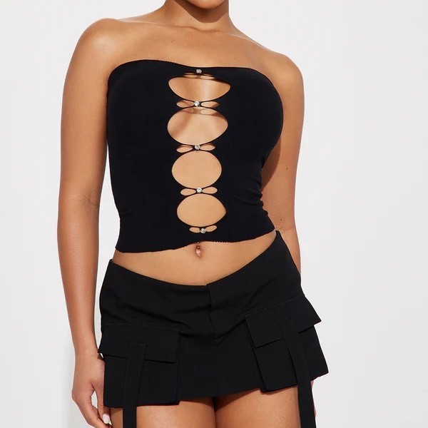 Hot Girl Style Chest Hollow-out Diamond Strapless Sexy Tube Top