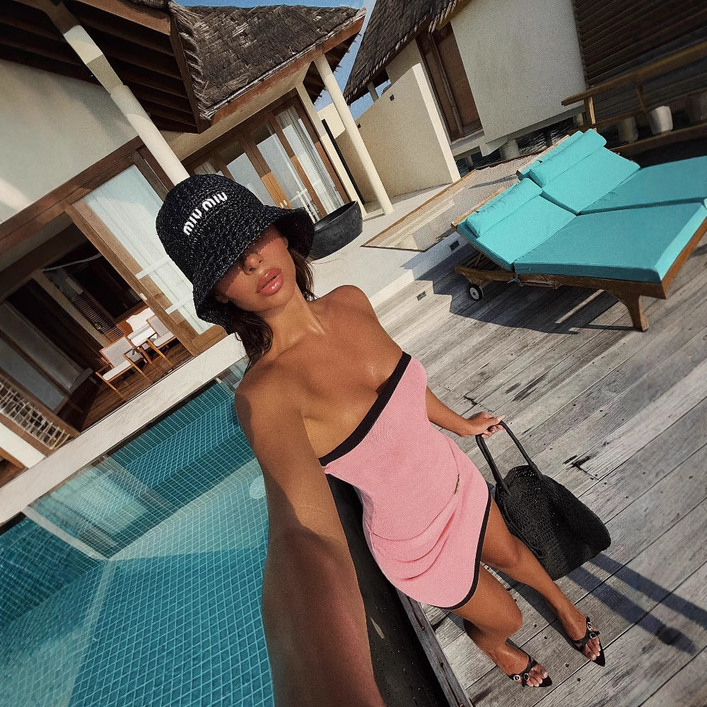 Fashion Tube Top Sexy Beach Bohemian Skinny Knit Short Skirt