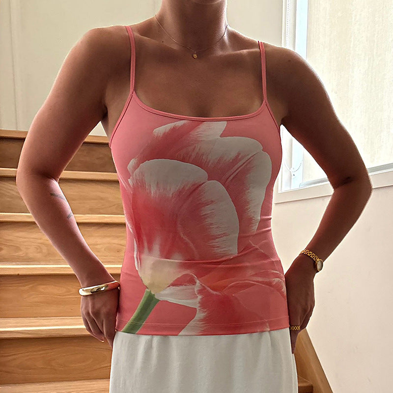 European And American Contrast Color Vest Sexy Print Camisole Women's Top