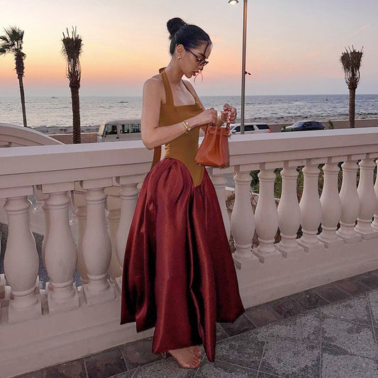 Women's Fashion Vacation Style Halter Lace-up Backless Slim Fit Dress