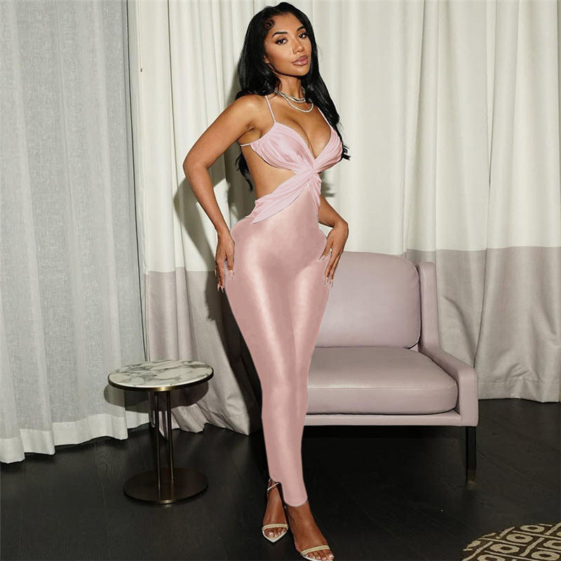 Summer Women's Backless Contrast Color High Waist Tight Slimming One-piece Trousers