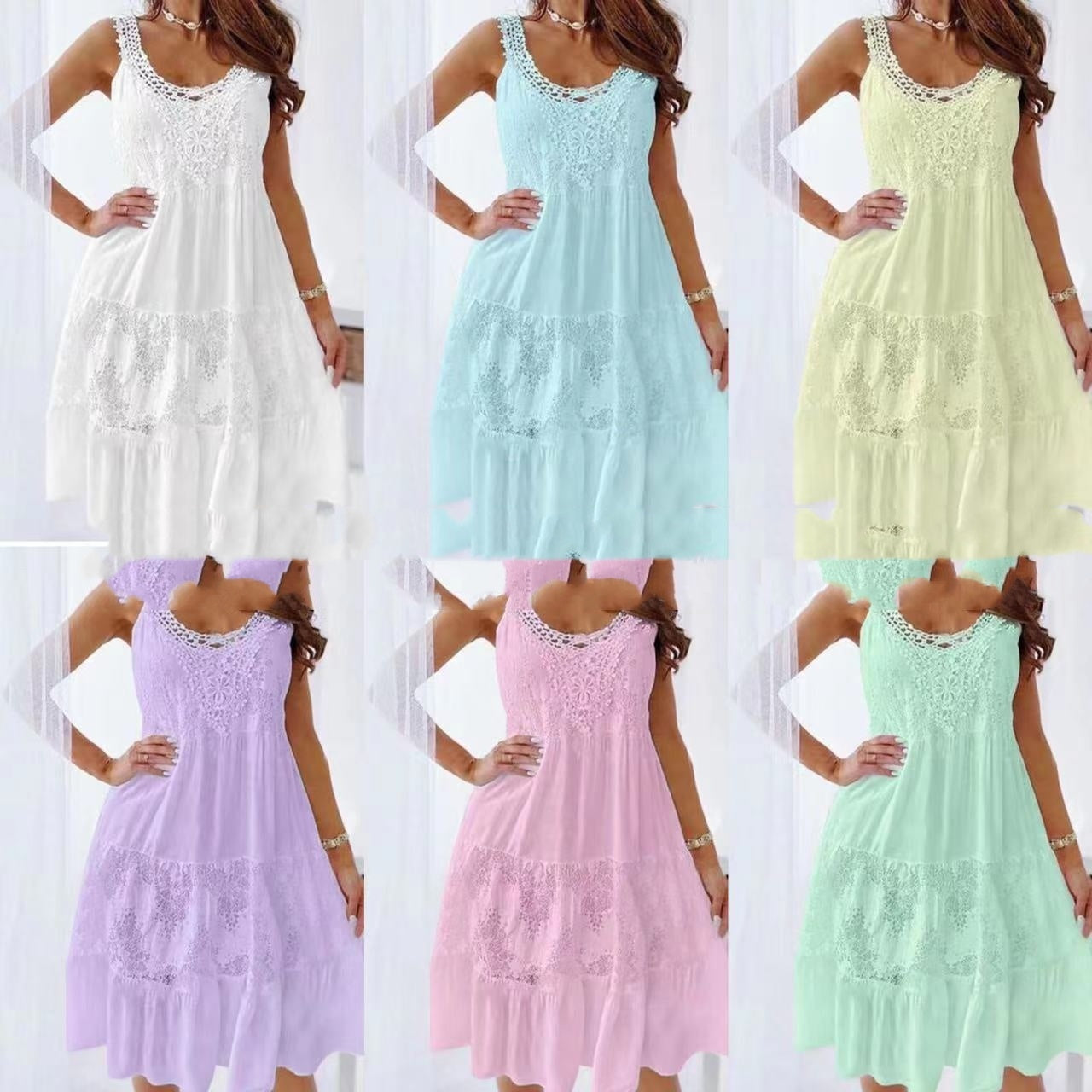 European And American Women's Clothing Lace Splicing Sling Dress