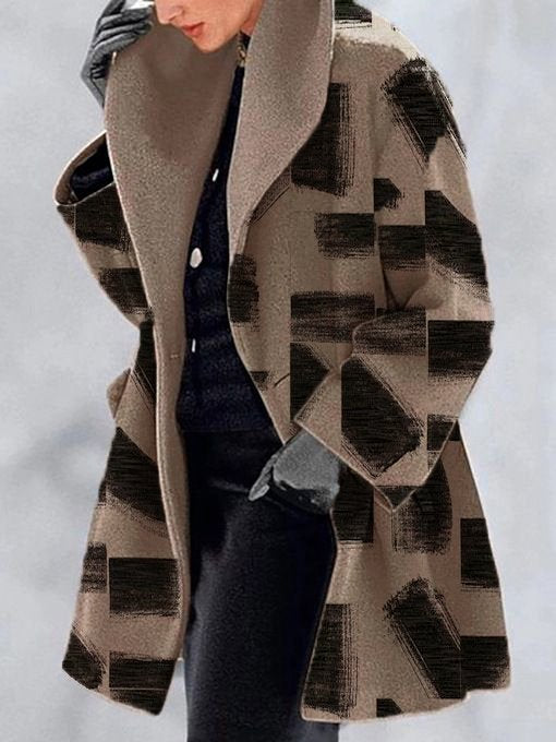 Fashion Retro Women's Lapel Print Wool Jacket