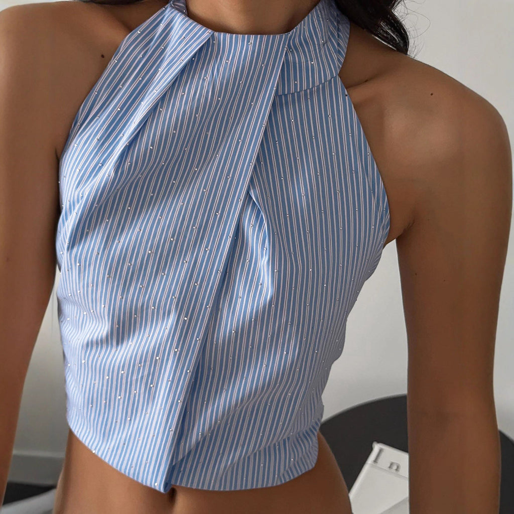 Jacquard Halter Backless Striped Camisole