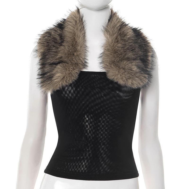 Halter Fur Collar Sexy Backless Tube Top