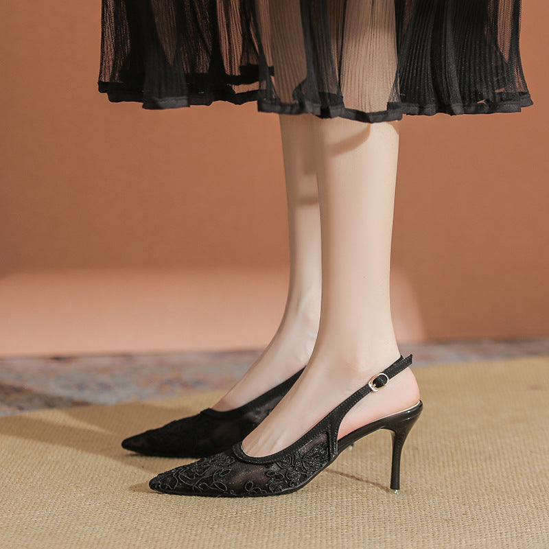 Lace Hollow-out Mesh Pointed High Heels Sexy