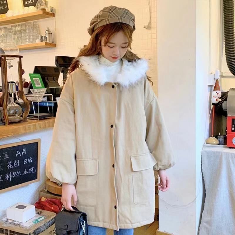 Mid-length Loose Large Fur Collar Cotton Coat