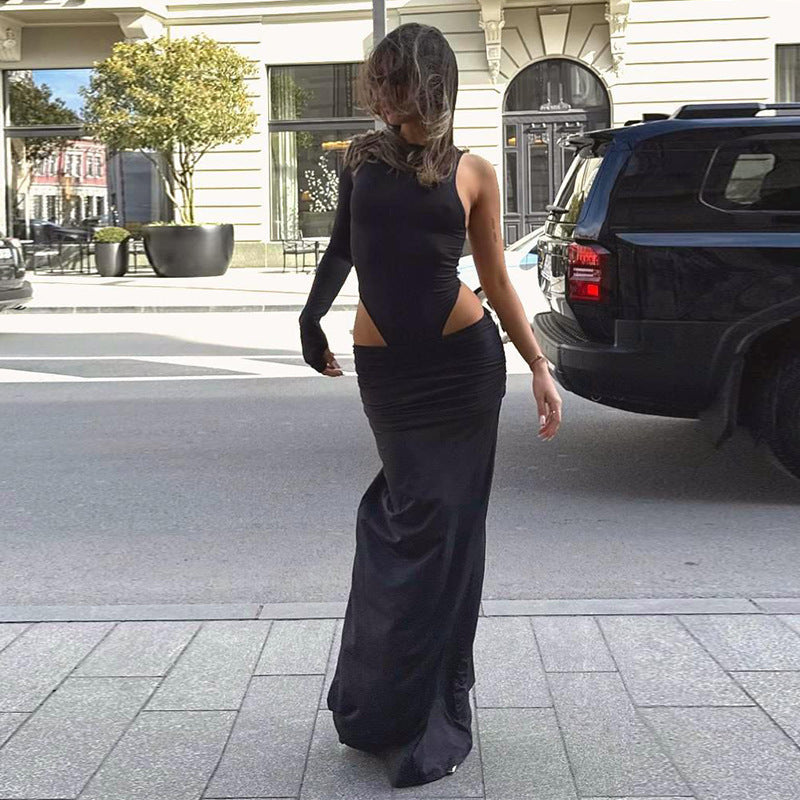 Versatile Cropped Long-Sleeve Slit Skirt Set For Women