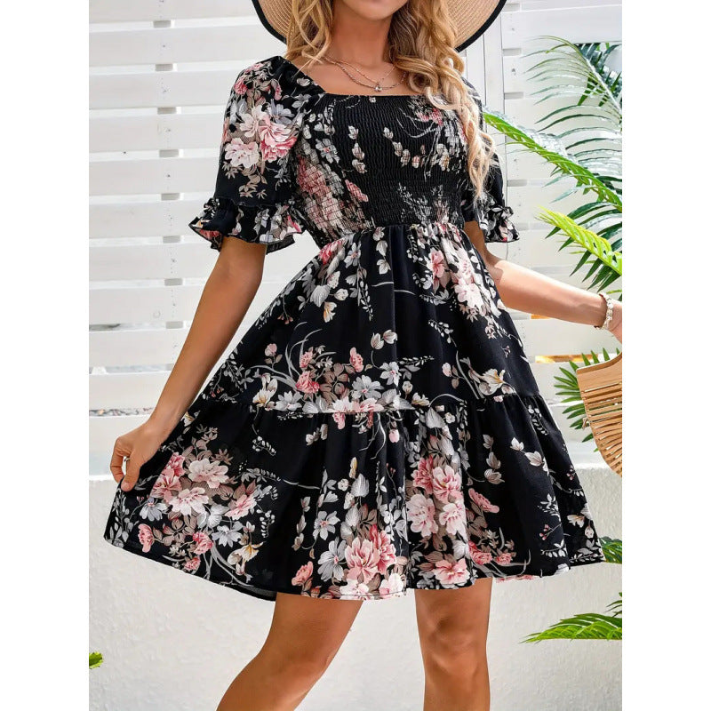 Floral-print Princess-sleeve Dress