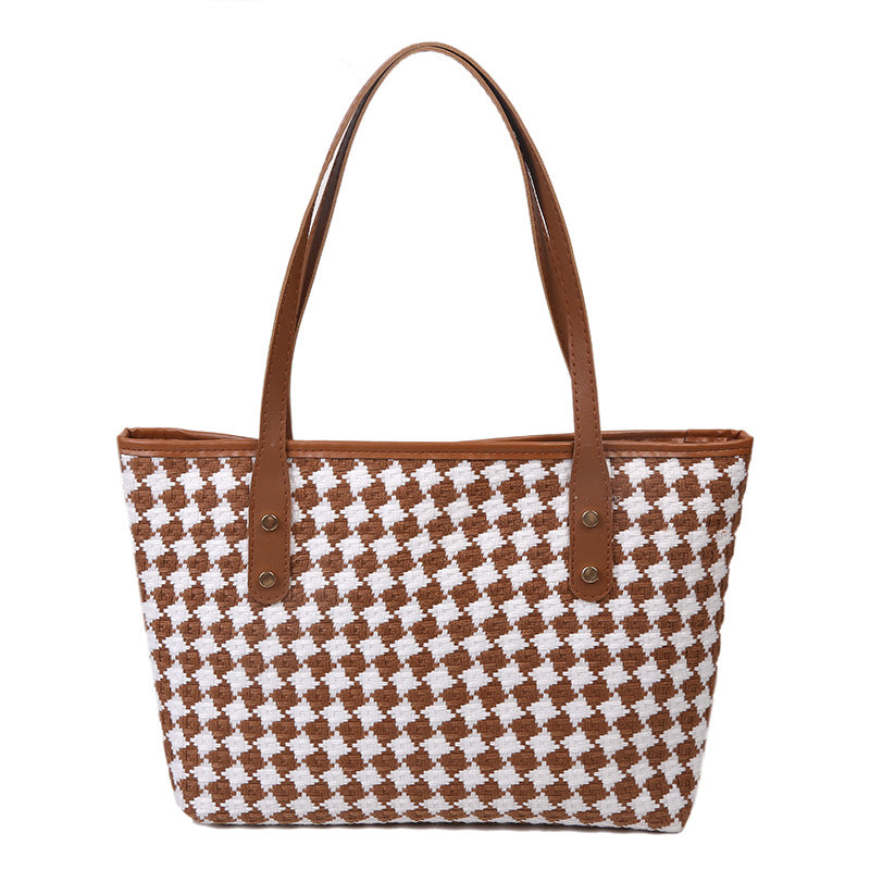 Stylish Plaid Shoulder Tote With Large Capacity