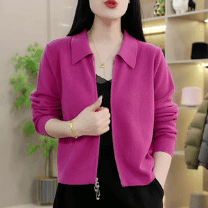 Womens Loose-fitting Short Versatile Zip-up Jacket