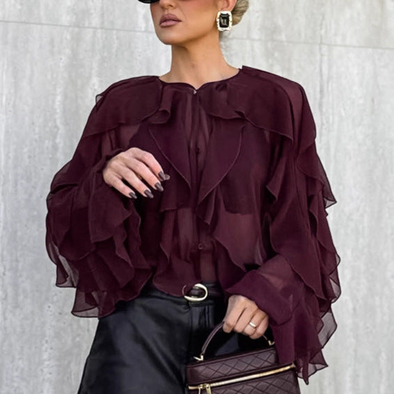 Fashionable High-end Layered Ruffle Blouse For Women