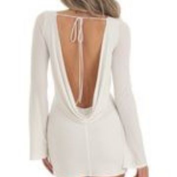 Women's Square Neck Long Sleeve Waist-cinching Dress