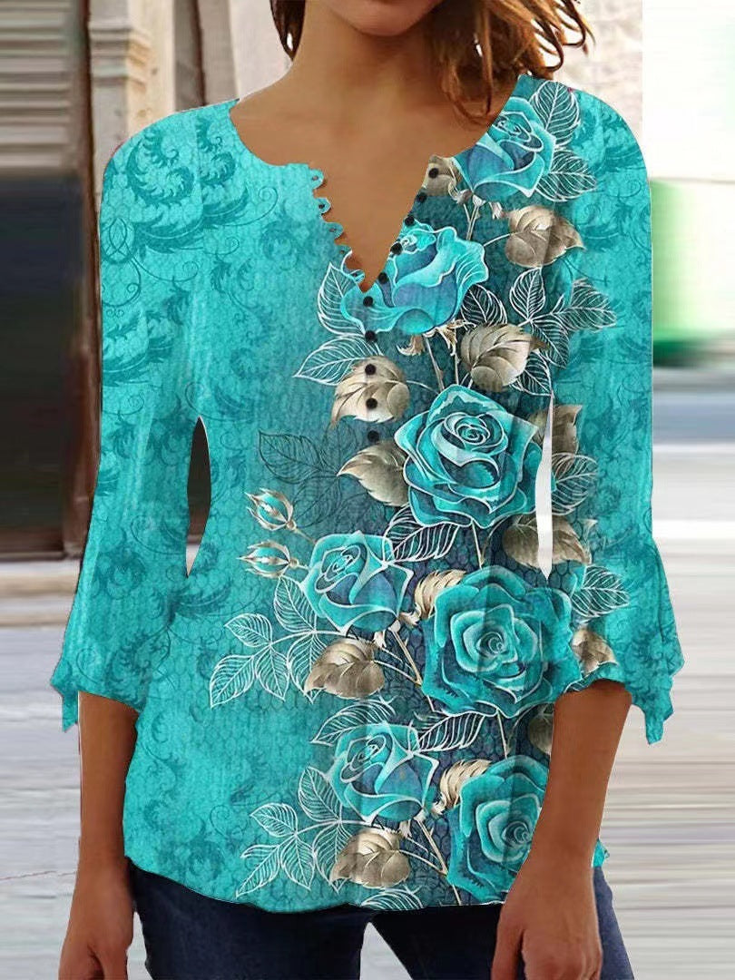 V-neck Slim-fit Printed Top Women
