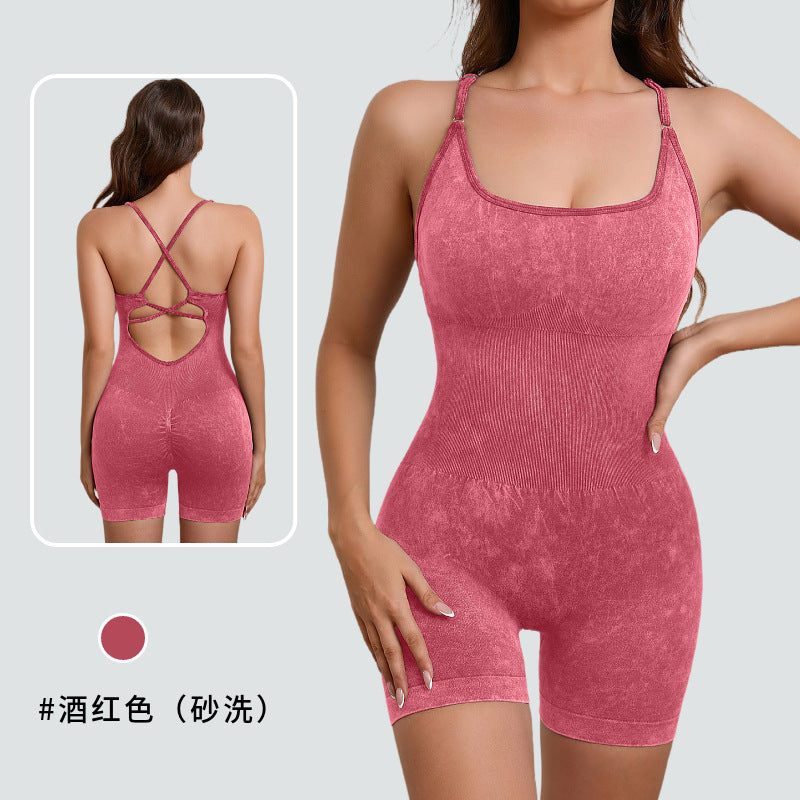 Seamless Sports Jumpsuit With Cross Exposed Back, Quick Drying, Sexy Suspender, Fitness Outerwear, Yoga Suit