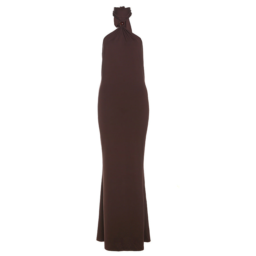 Temperament High Collar Halter Sleeveless Backless Slim Fit Dress Women