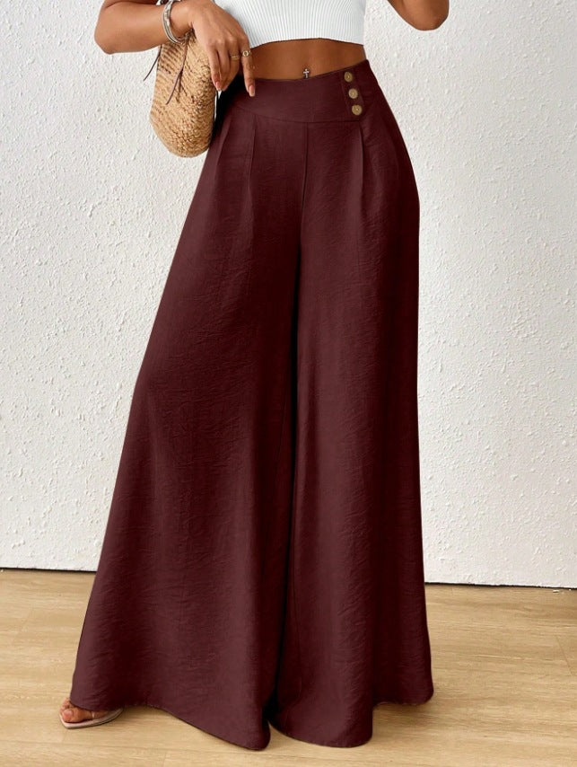 Stylish And Elegant Mid-rise Wide-leg Pants With A Flared Hem
