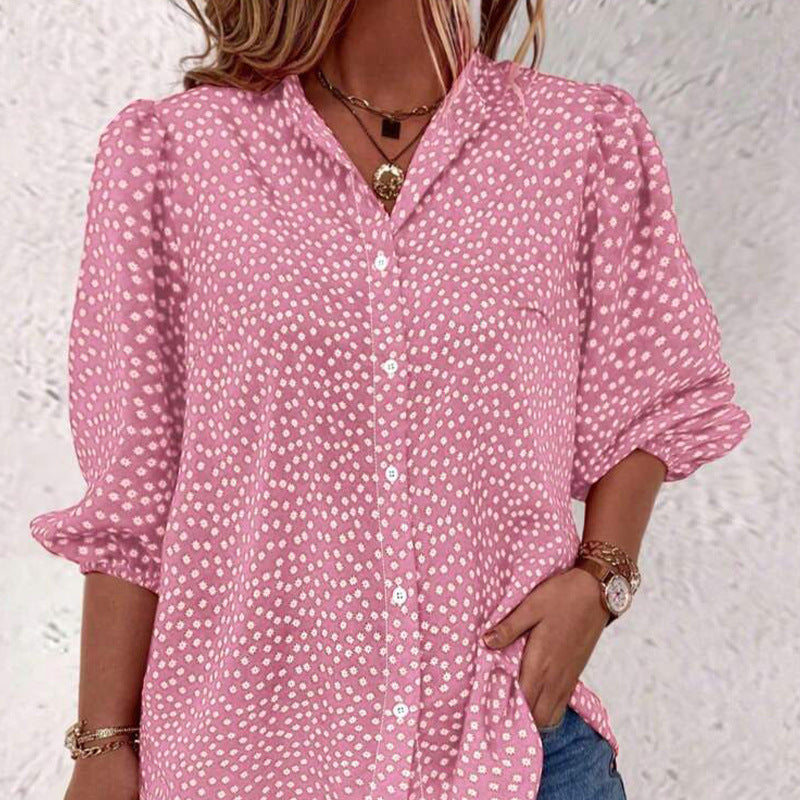 Half Sleeve Shirt Cardigan With Dots Shirt Loose