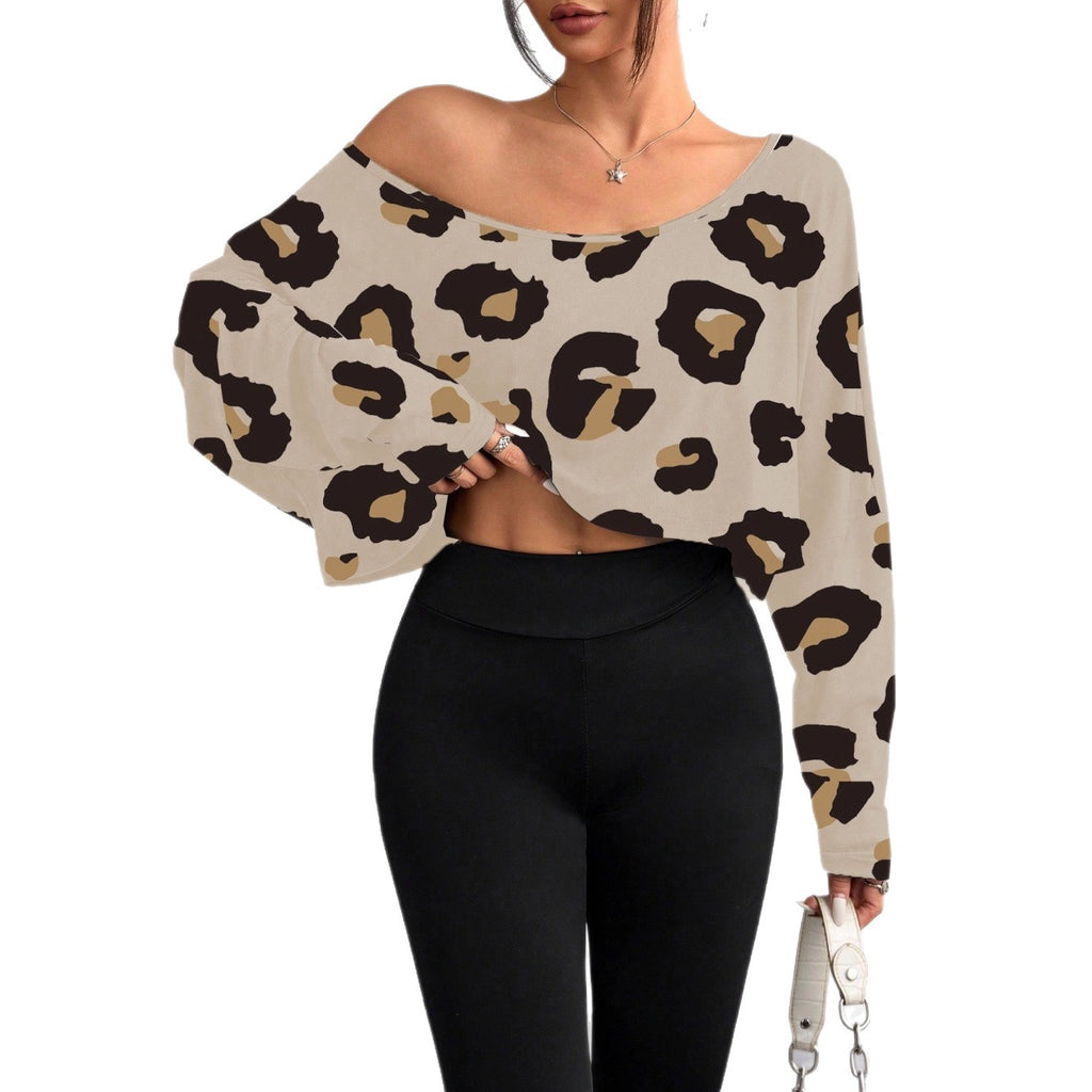 Womens Casual  Loose-fitting Off-shoulder T-shirt With A Printed Design