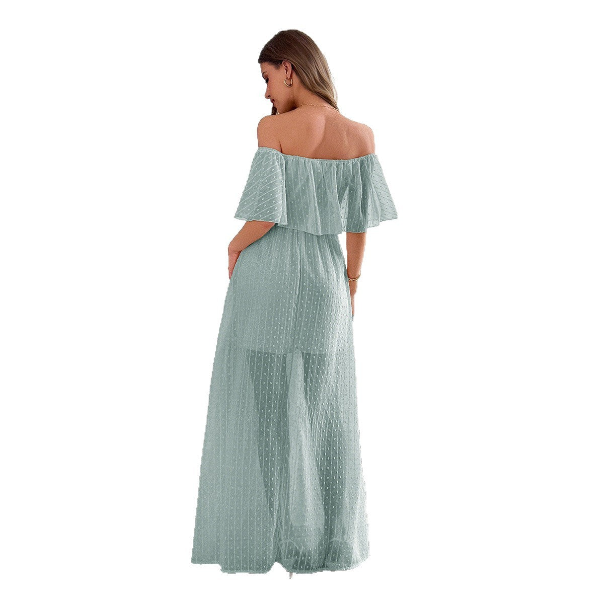 European And American Leisure Simple Style Off-the-shoulder Semi-transparent Slim Fit Dress