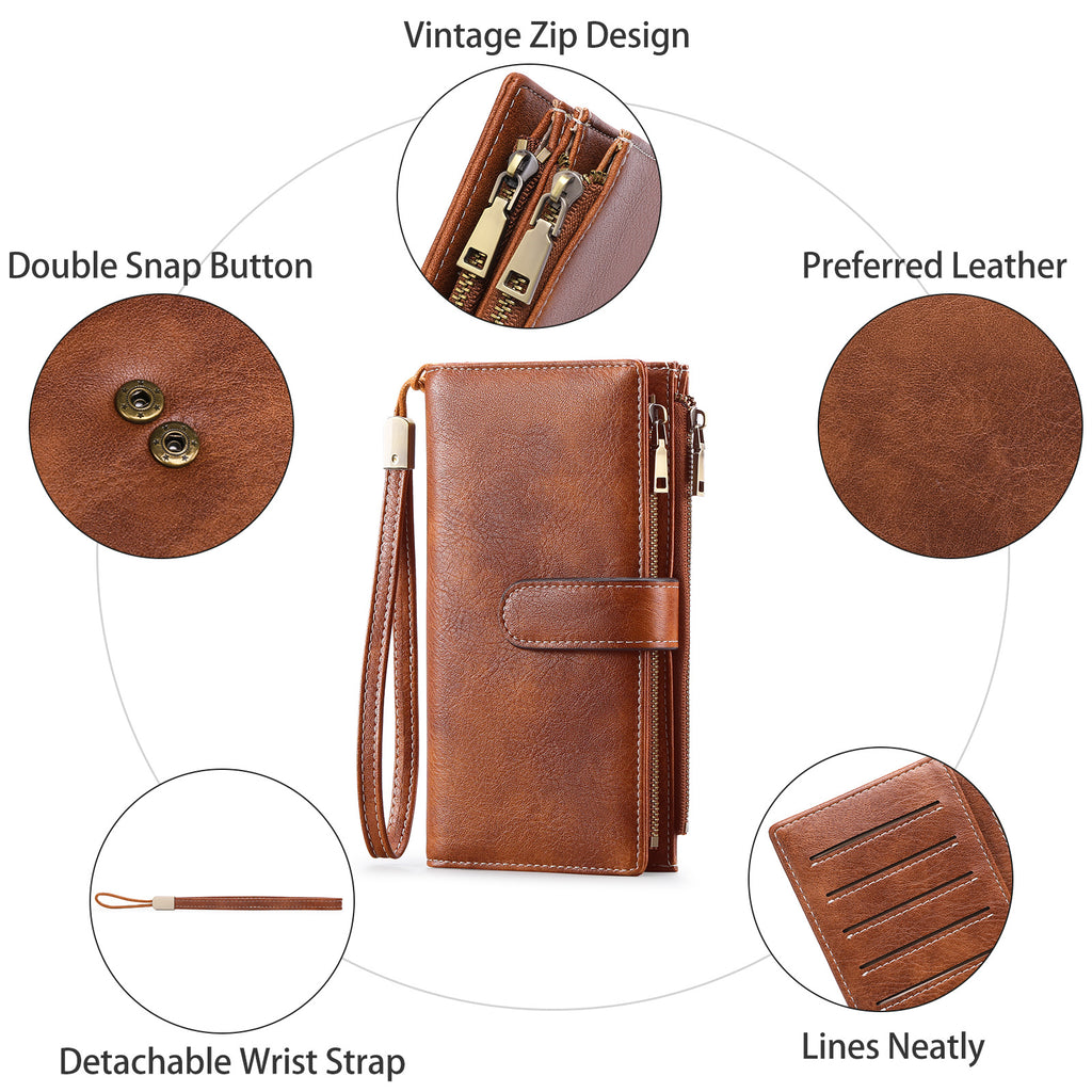 Long Wallet Multi-functional Vintage Tri-fold Purse