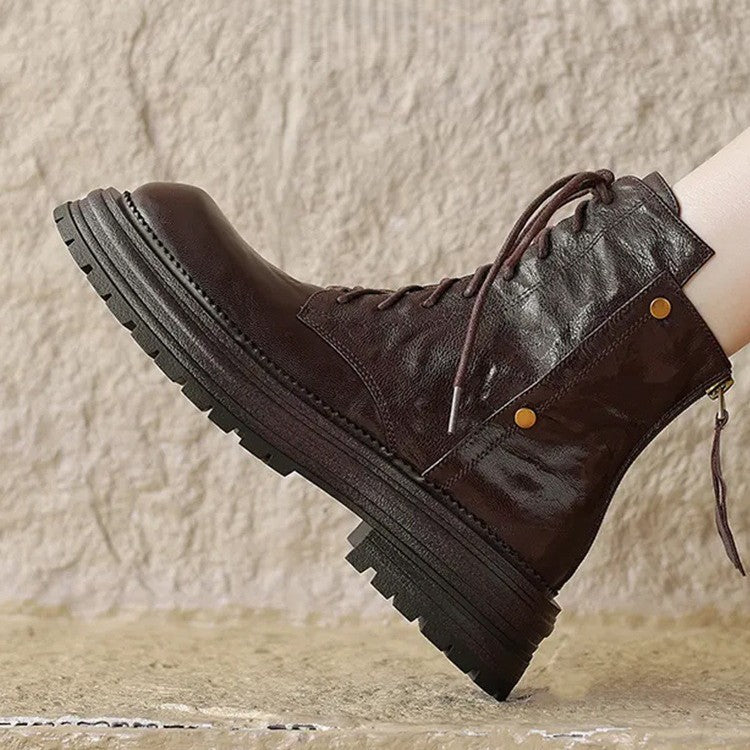 Chunky-Soled Lace-Up Ankle Boots