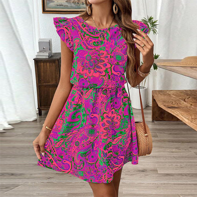 Dress European And American Ruffle Sleeve Slim Fit A- Line Dress Midi Dress