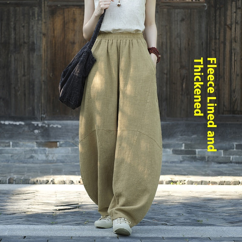 Artistic Retro Cotton And Linen Women's Distressed Loose Casual Pants