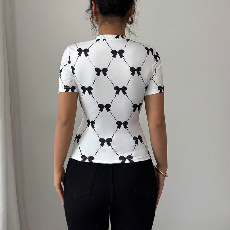 Women's Elegant T-shirt Slim-fit Short-sleeved Milk Silk Stretch Top