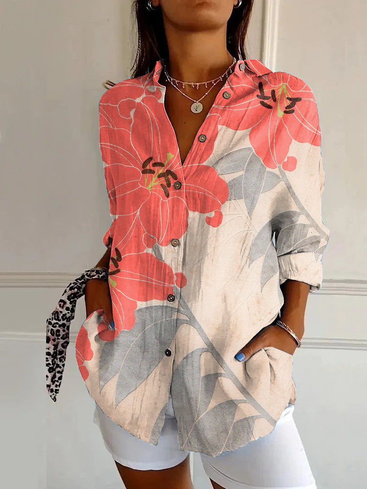 New Women's Long Sleeved Shirt For Summer Fashion, 3D Printed Shirt With Floral Pattern