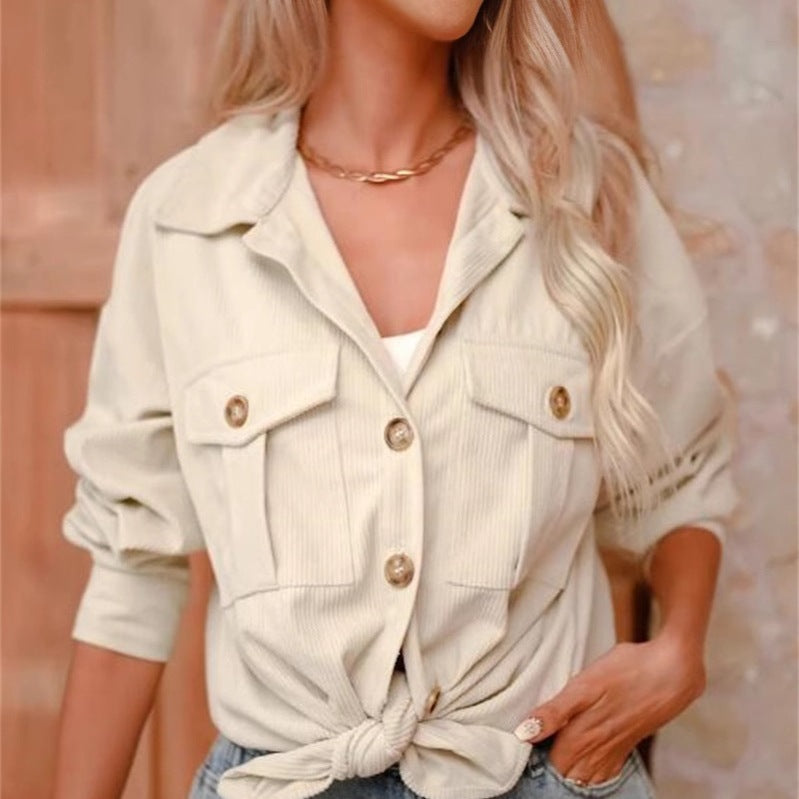 Autumn And Winter New Solid Color Button Corduroy Long Sleeve Loose Coat Women's Clothing