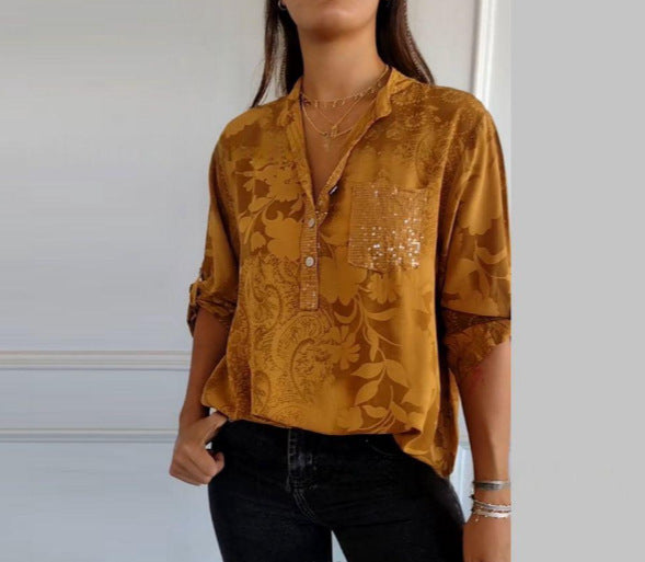 Summer New European And American Women's Fashion High-end Temperament Elegant Printed Shirt Top