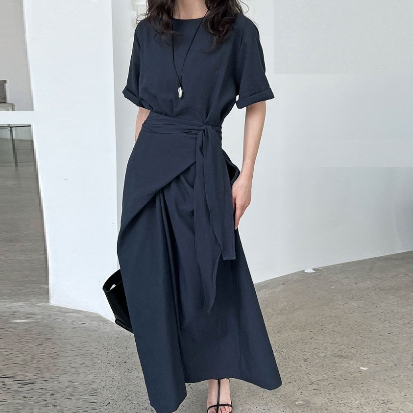 Special-interest Design Cross Strap Short Sleeve Dress