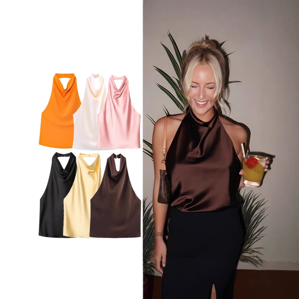 Silk Satin Elegant Halterneck Tank Top