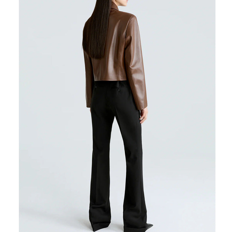 Biker-style Lapel Leather Jacket