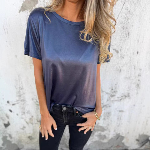 Loose Fit Round Neck Solid Color Short Sleeve